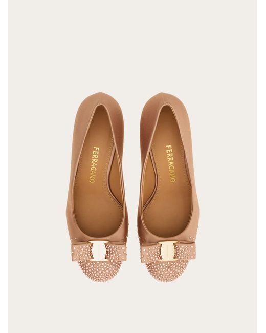 Ferragamo Natural Vara Bow Pump With Crystals