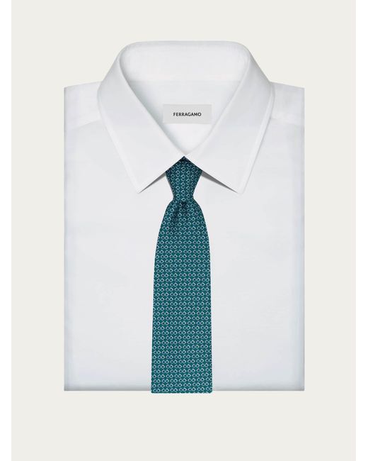 Ferragamo Blue Gancini Square Print Silk Tie for men