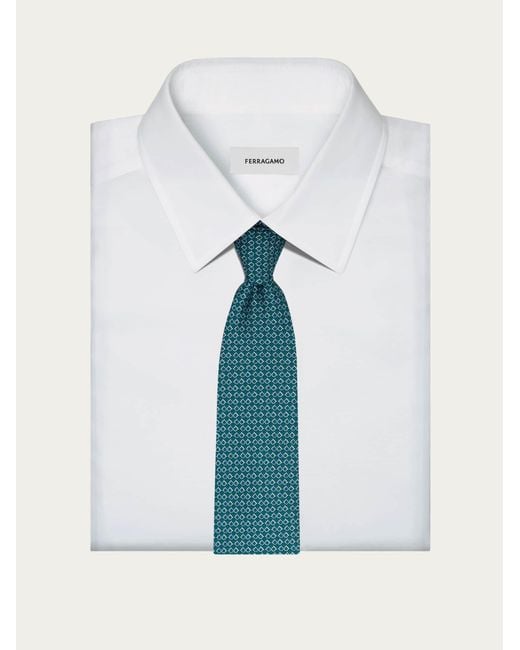 Ferragamo Blue Gancini Square Print Silk Tie for men