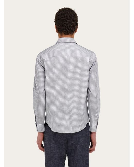 Ferragamo Blue Micro-Patterned Shirt for men