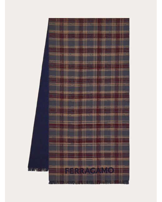 Ferragamo Brown Tartan Wool Scarf for men