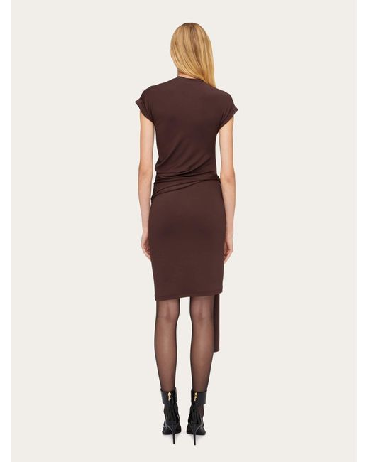 Ferragamo Brown Short Dress With Waist Sash