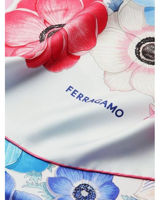 Ferragamo Blue Anemone Print Silk Foulard