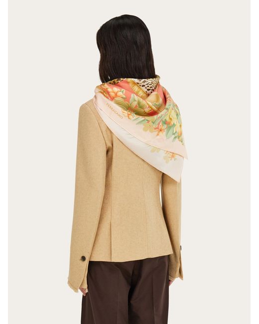 Ferragamo Orange Jungle Print Silk Foulard