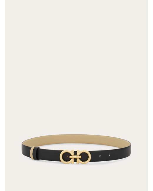Ferragamo White Adjustable And Reversible Gancini Belt
