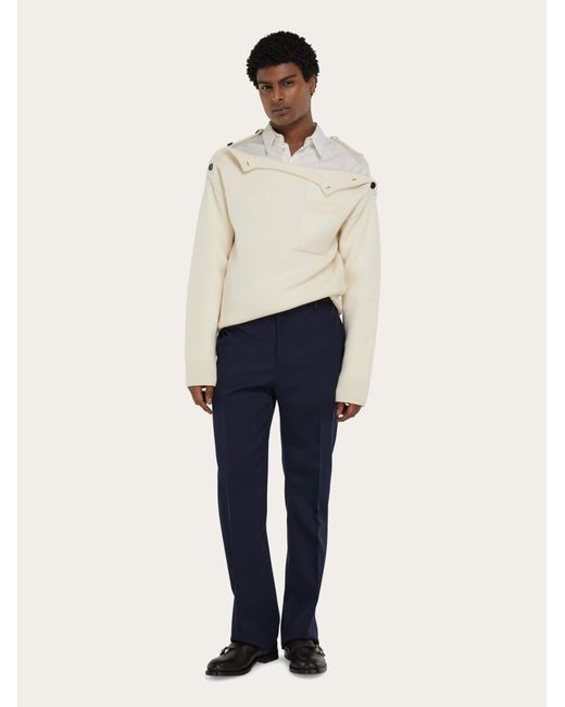 Ferragamo Blue Wide Leg Chevron Trouser for men