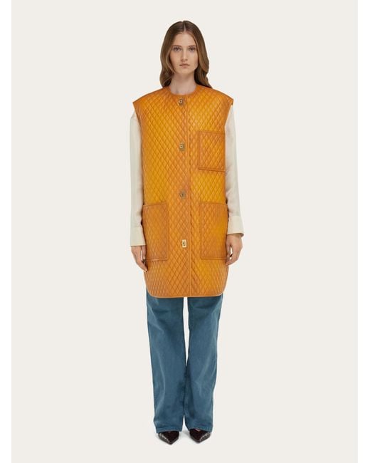 Ferragamo Orange Quilted Nappa Gilet