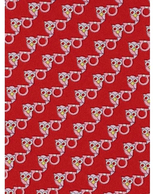Ferragamo Red Owl Print Silk Tie for men