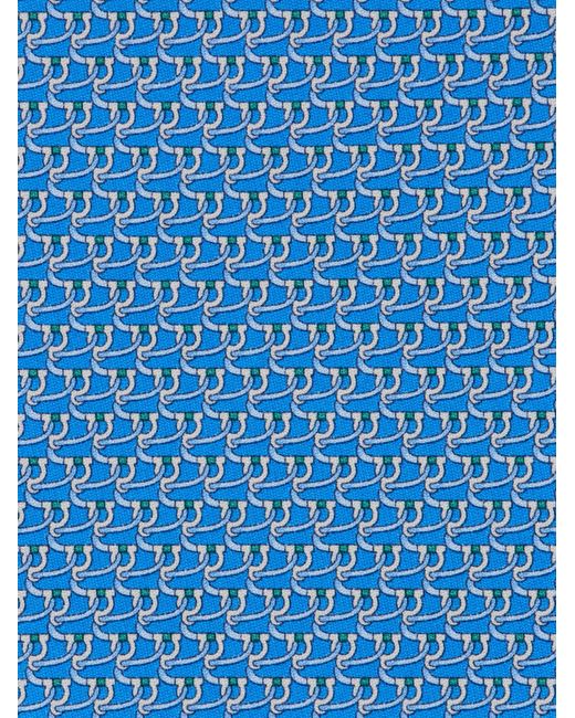 Ferragamo Blue Gancini Tricot Print Silk Tie for men