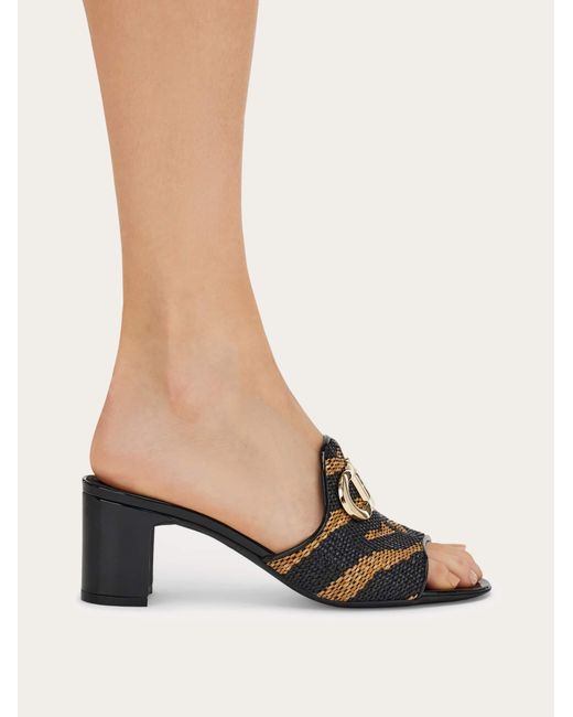 Ferragamo Natural Gancini Ornament Mid-Heel Slide