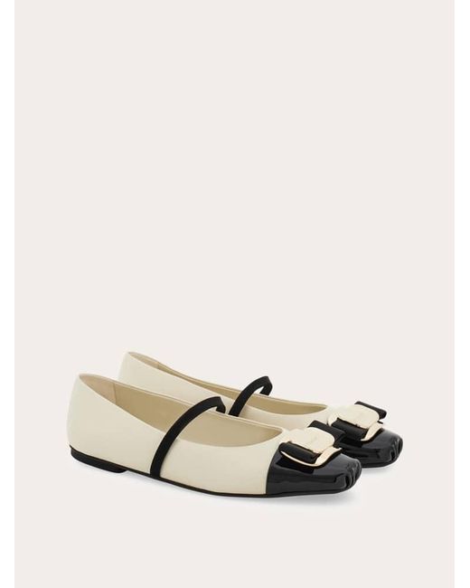 Ferragamo Natural New Vara Plate Bicolor Ballet Flat