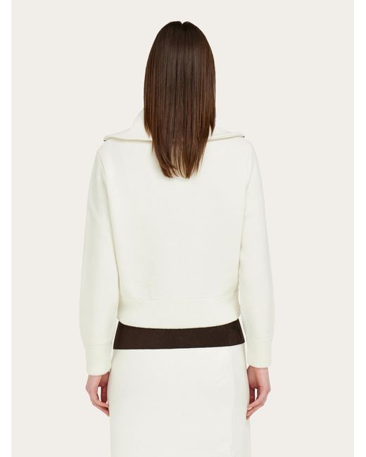Ferragamo White Wool And Alcantara Blouson
