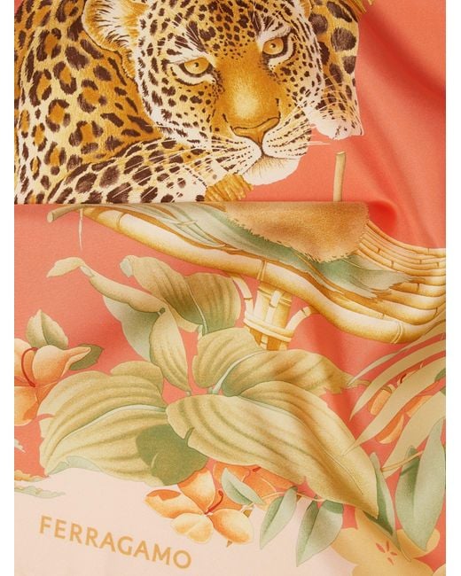 Ferragamo Orange Jungle Print Silk Foulard
