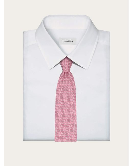 Ferragamo Pink Gancini Links Print Silk Tie for men