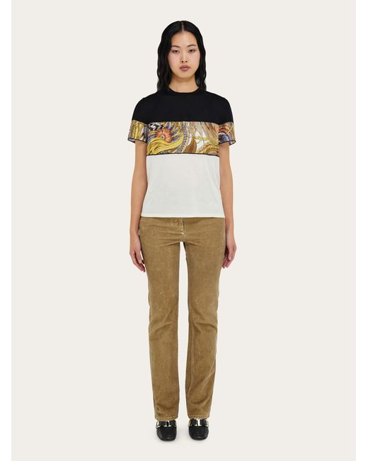 Ferragamo Black Crewneck T-Shirt With Rooster Print Inserts