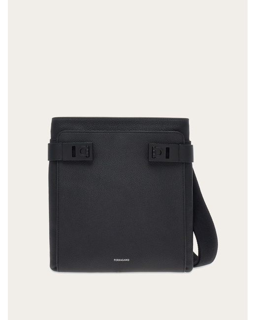 Ferragamo Black North-South Crossbody Bag With Hug Buckle for men