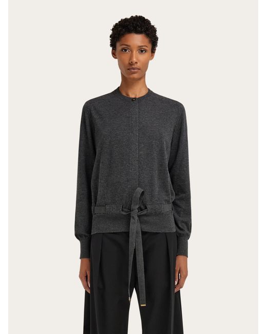 Ferragamo Blue Cardigan With Ribbon Detail