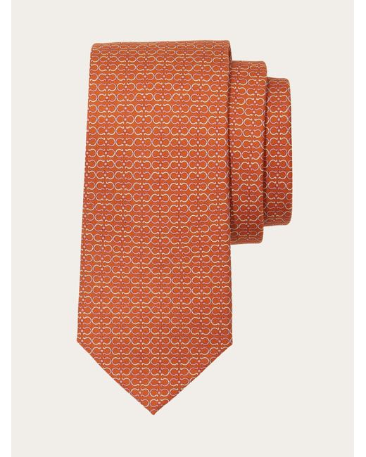 Ferragamo Orange Gancini Print Silk Tie for men