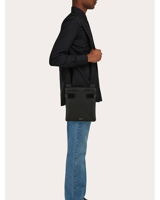 Ferragamo Black North-South Crossbody Bag With Hug Buckle for men