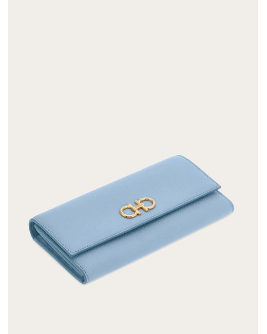 Ferragamo Blue Gancini Wallet With Chain