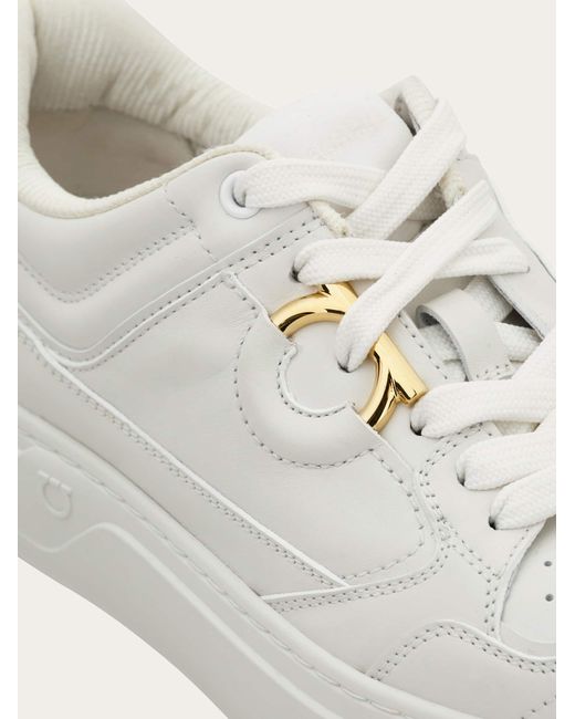 Ferragamo White Gancini Sneaker