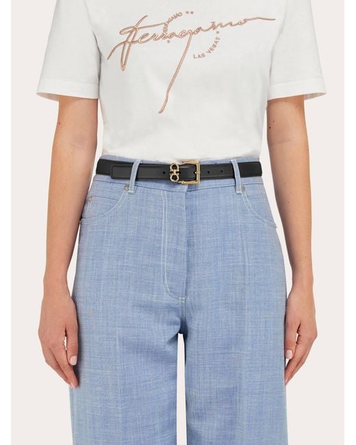 Ferragamo White Double Gancini Fixed Belt