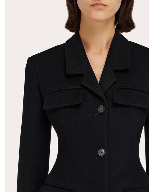 Ferragamo Blue Fitted Single Breasted Coat