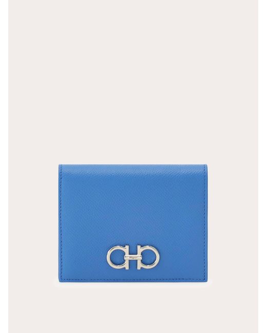 Donna Portafoglio Compatto Gancini di Ferragamo in Blue