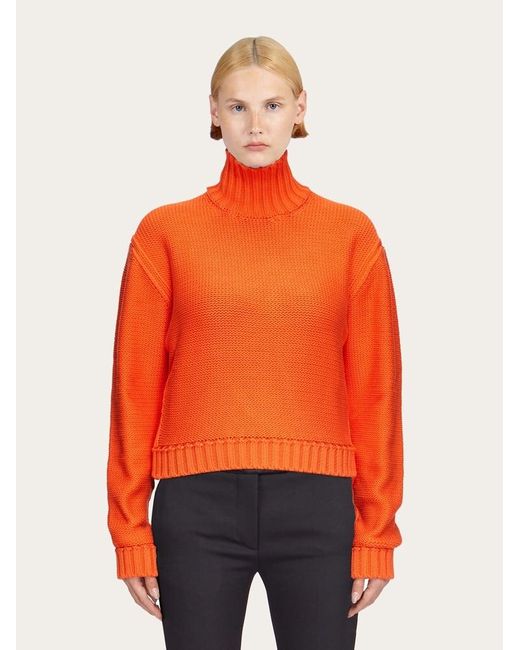Ferragamo Orange Damen Baumwollpullover mit hohem Halsabschluss