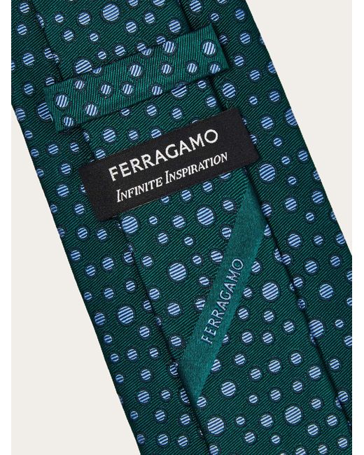 Ferragamo Green Pois Print Silk Tie for men