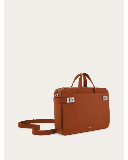 Ferragamo Brown Briefcase With Hug Buckle (M) for men