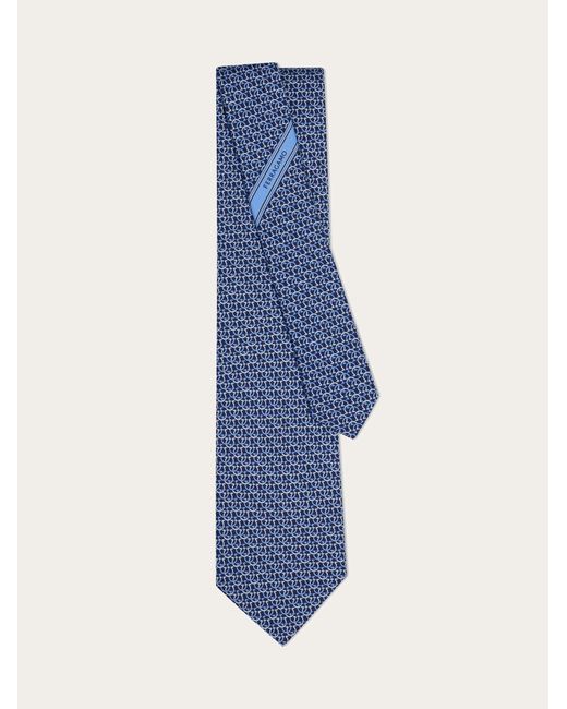 Ferragamo Blue Gancini Links Print Silk Tie for men