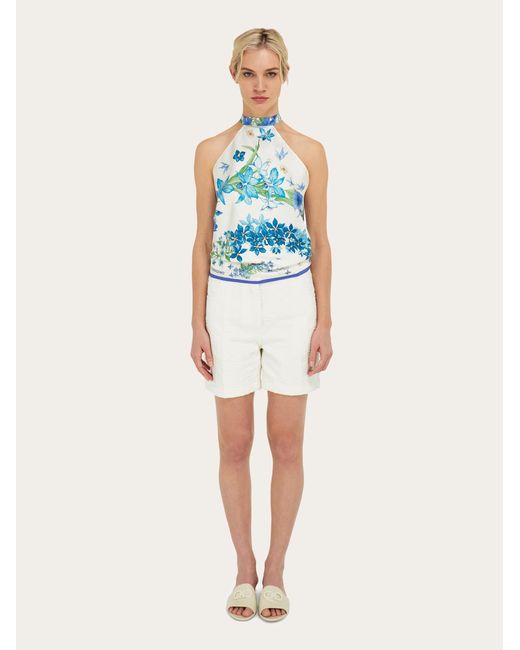 Ferragamo White Spring Print Foulard Top