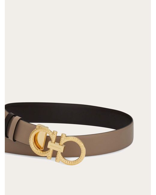 Ferragamo Natural Knurled Gancini Reversible And Adjustable Belt