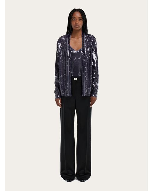 Ferragamo Blue Sequin Embellished Jacket