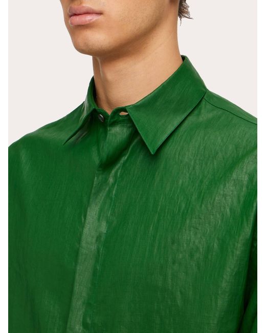 Ferragamo Green Coated Linen Shirt for men