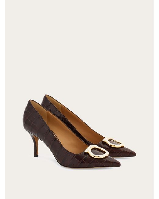 Ferragamo Brown Maxi Gancini Pump