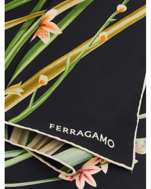Ferragamo Black Stem Print Silk Foulard
