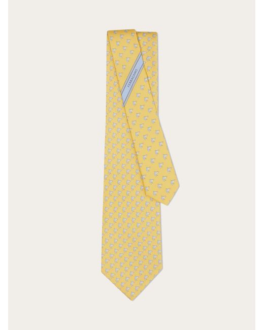 Ferragamo Yellow Shark Print Silk Tie for men