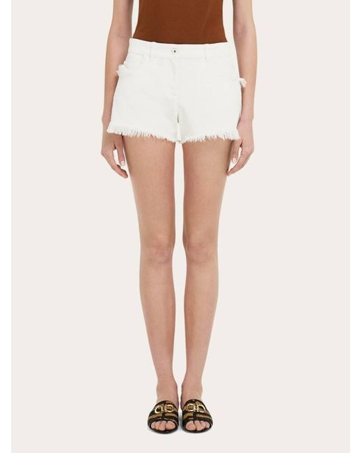 Ferragamo Natural Denim Shorts With Frayed Detail