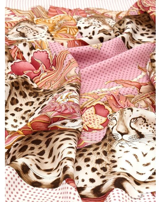 Ferragamo Pink Damen Seidenhalstuch Mit Geparden-Print