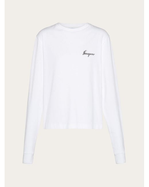 Long sleeved t-shirt with botanical print Ferragamo en coloris White