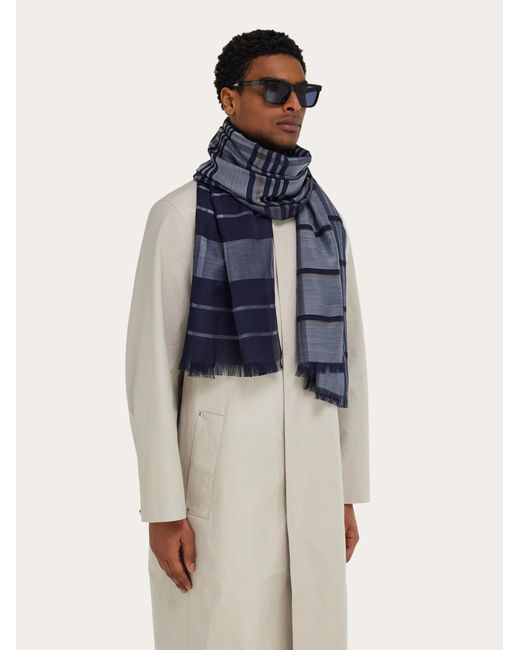 Ferragamo Blue Check Stole for men