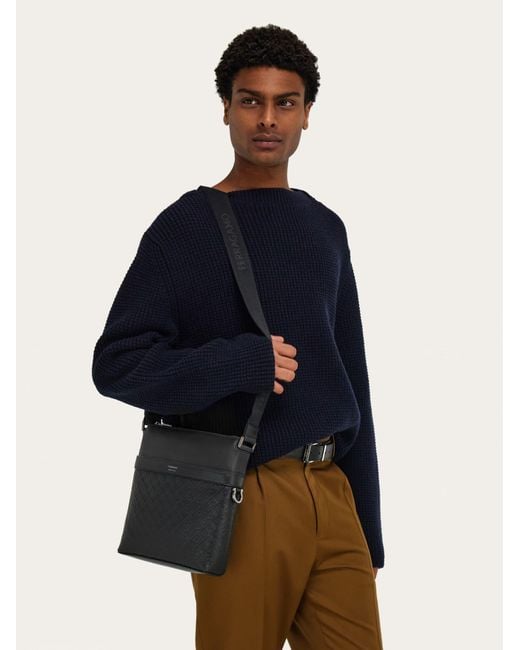 Ferragamo Black Monogram Messenger Bag for men