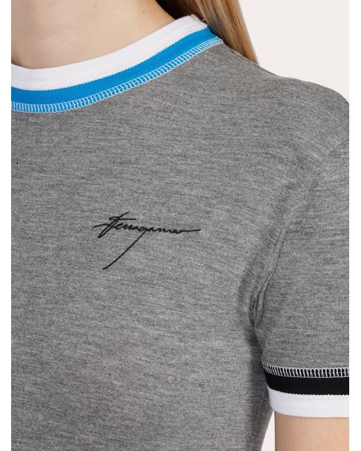 Ferragamo Gray Women T-shirt With Contrasting Trim