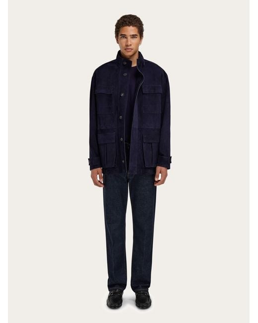 Ferragamo Blue Suede Blouson for men