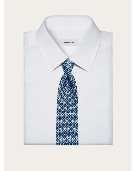 Ferragamo Blue Gancini Print Silk Tie for men