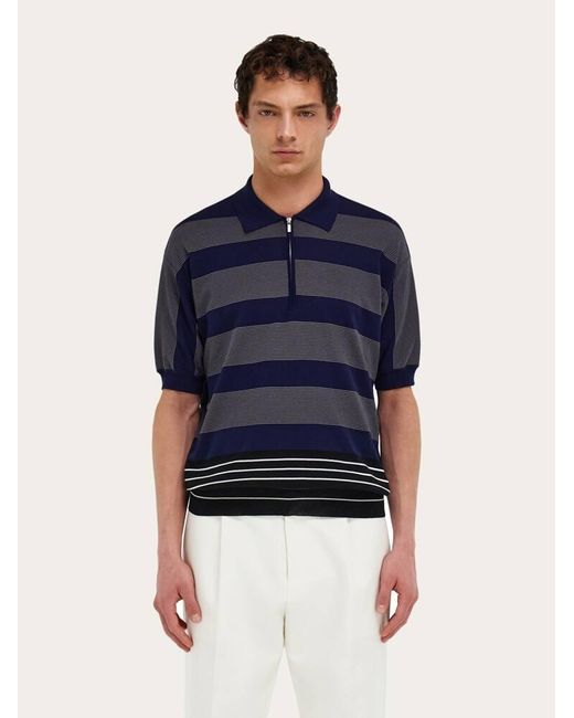 Ferragamo Blue Zip-Fastening Polo Shirt for men