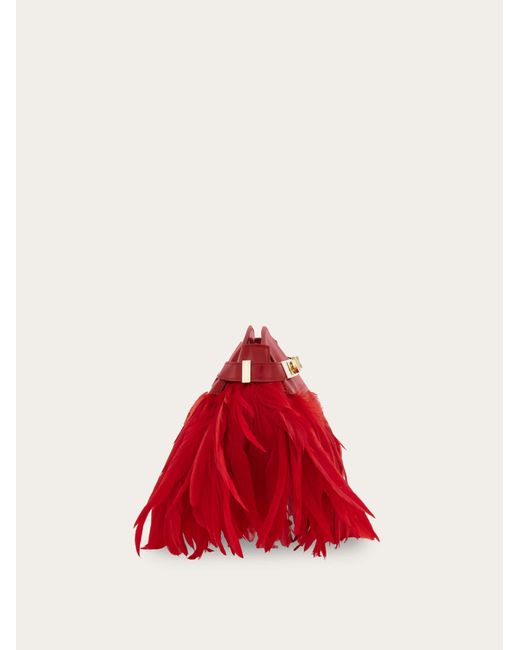 Ferragamo Red Damen Hug Soft Umhängetasche Mit Federn (Xs)