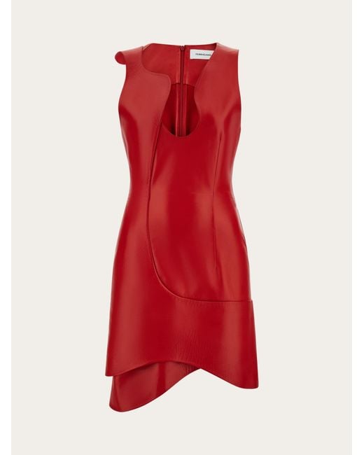 Ferragamo Red Leather Mini Dress